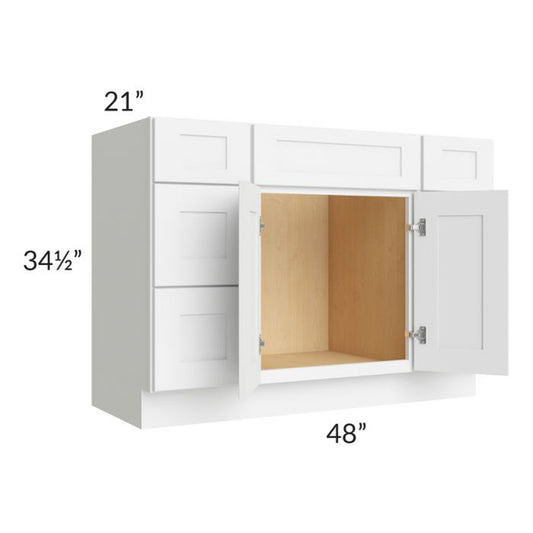 RTA Brilliant White Shaker SW-VDDB48 48" Vanity Base Cabinet with 2 Decorative End Panels