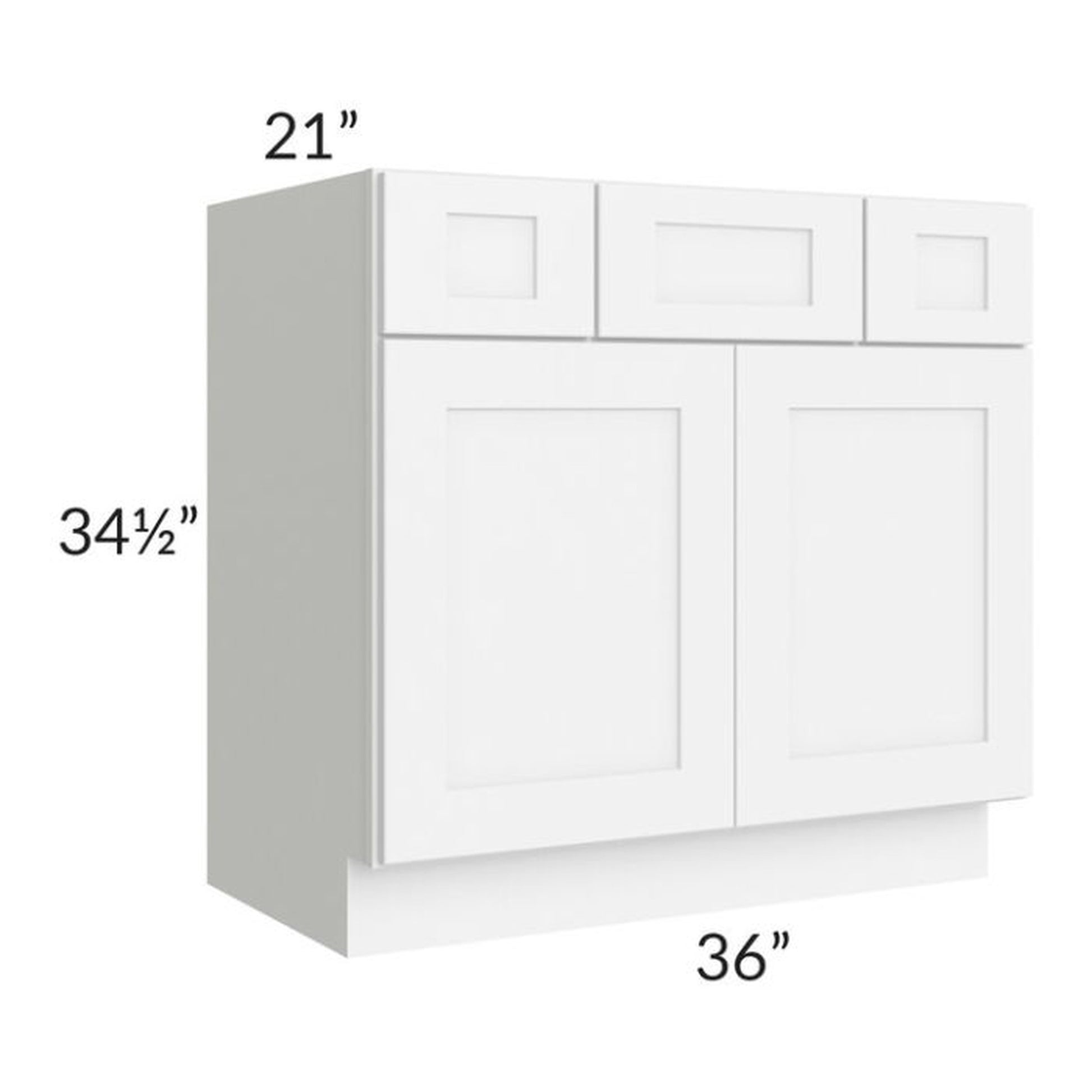 RTA Brilliant White Shaker SW-VSD36 36" Vanity Base Cabinet with 1 Decorative End Panel