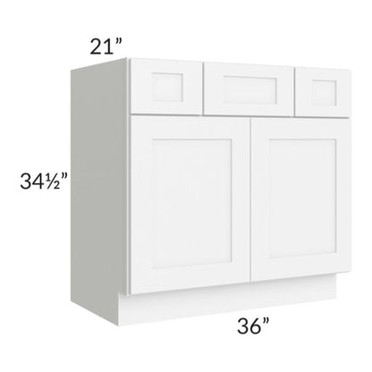 RTA Brilliant White Shaker SW-VSD36 36" Vanity Base Cabinet with 1 Decorative End Panel