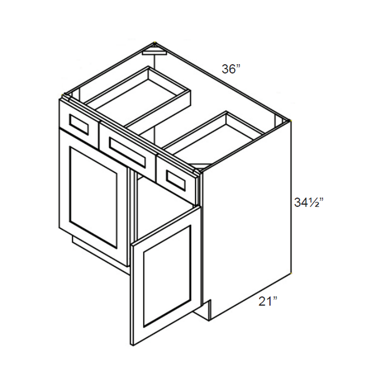 RTA Brilliant White Shaker SW-VSD36 36" Vanity Base Cabinet with 1 Decorative End Panel