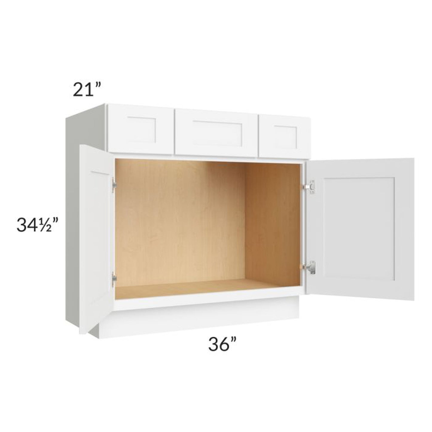 RTA Brilliant White Shaker SW-VSD36 36" Vanity Base Cabinet with 1 Decorative End Panel