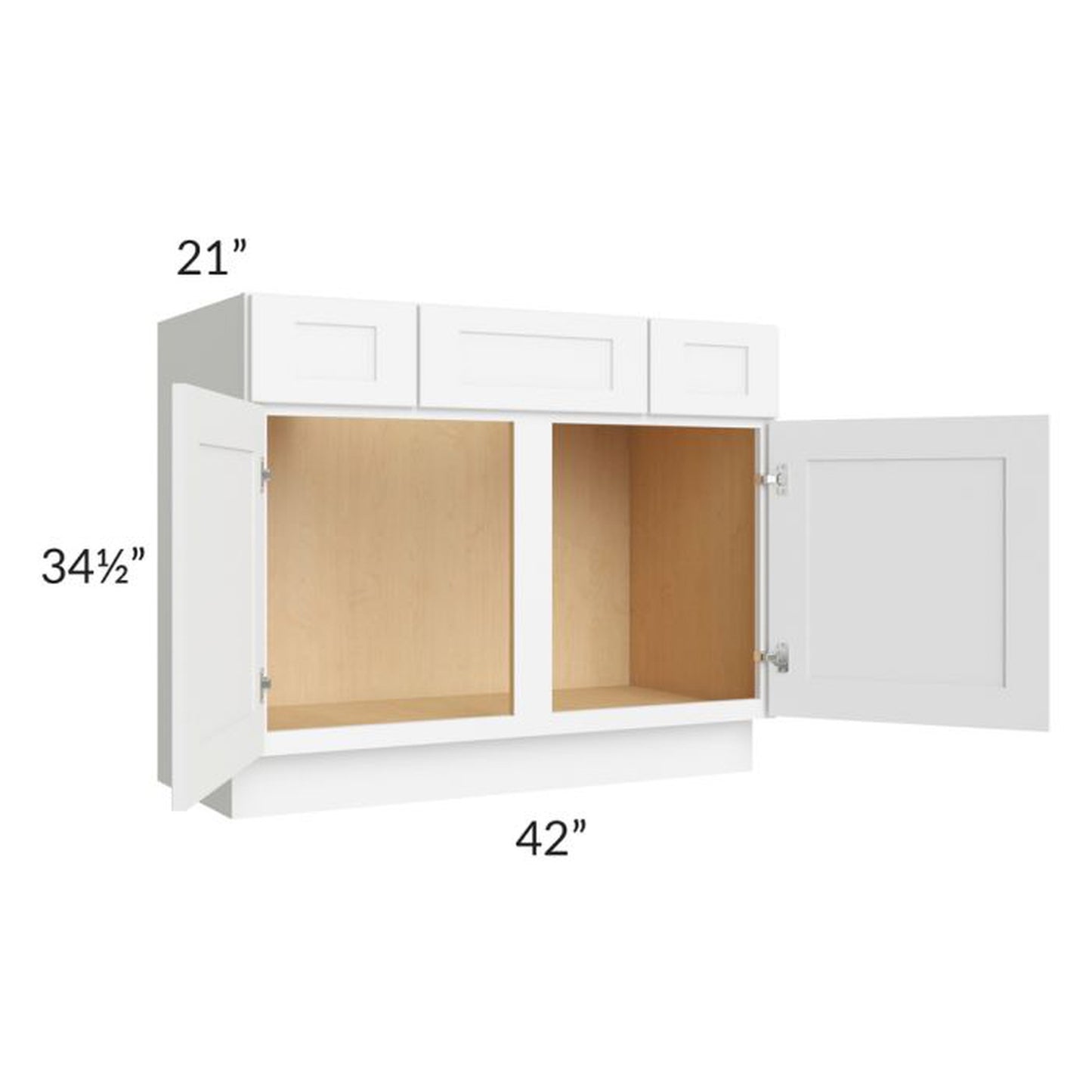 RTA Brilliant White Shaker SW-VSD42 42" Vanity Base Cabinet with 2 Decorative End Panels