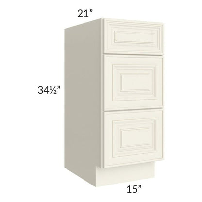 RTA Cambridge Antique White Glaze 15" 3-Drawer Vanity Base Cabinet with 1 Decorative End Panel