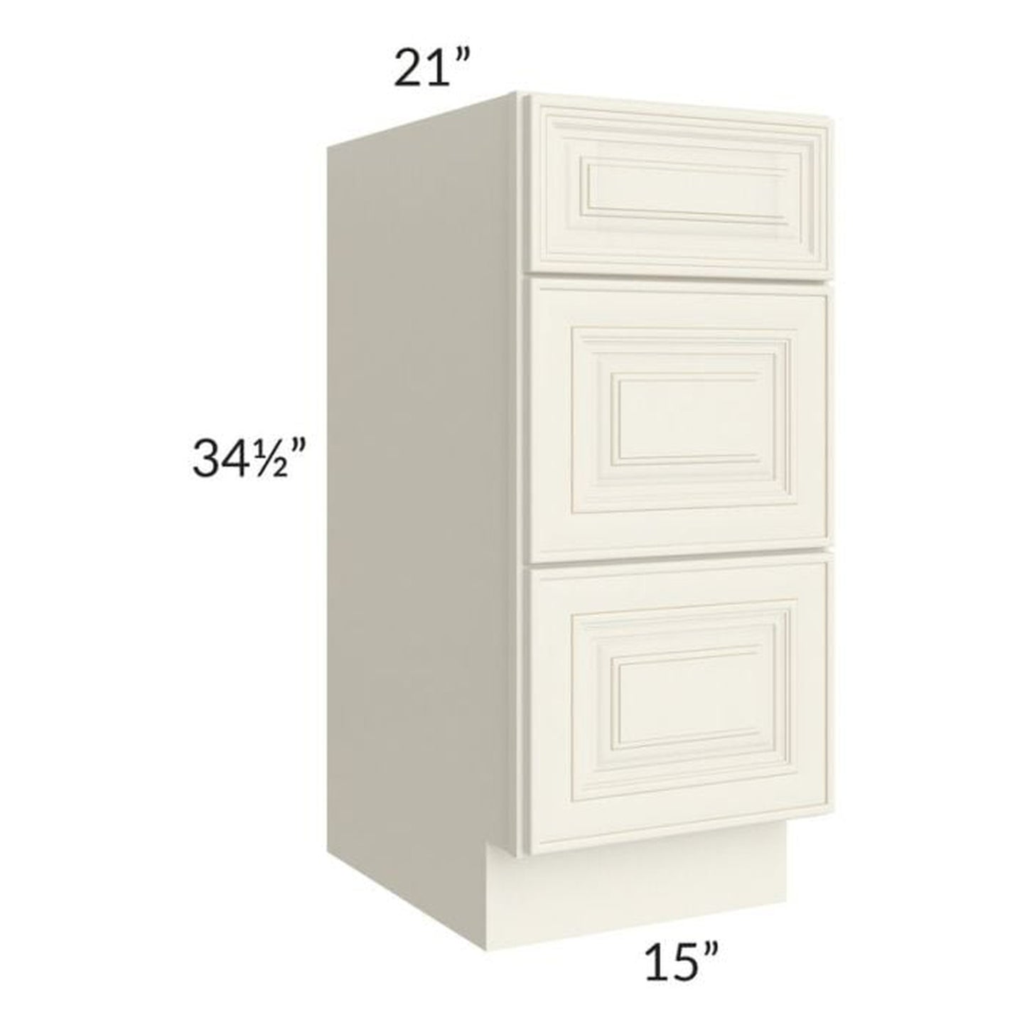 RTA Cambridge Antique White Glaze 15" 3-Drawer Vanity Base Cabinet with 2 Decorative End Panels