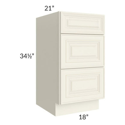 RTA Cambridge Antique White Glaze 18" 3-Drawer Vanity Base Cabinet with 1 Decorative End Panel