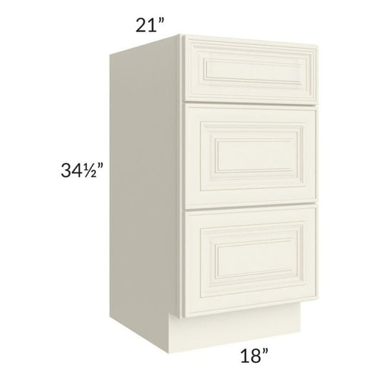 RTA Cambridge Antique White Glaze 18" 3-Drawer Vanity Base Cabinet with 1 Decorative End Panel