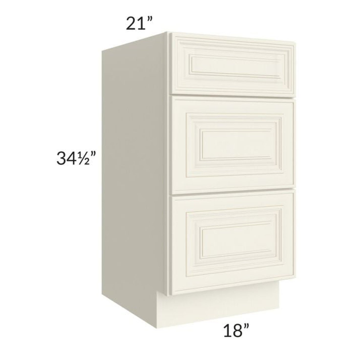 RTA Cambridge Antique White Glaze 18" 3-Drawer Vanity Base Cabinet with 2 Decorative End Panels