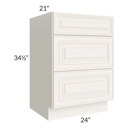 RTA Cambridge Antique White Glaze 24" 3-Drawer Vanity Base Cabinet