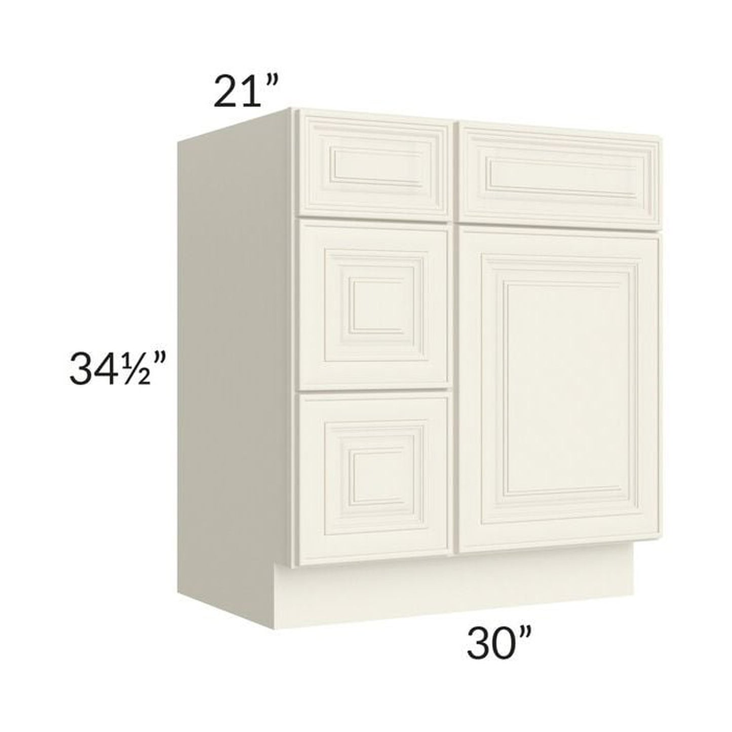 RTA Cambridge Antique White Glaze 30" Vanity Base Cabinet (Drawers on Left)