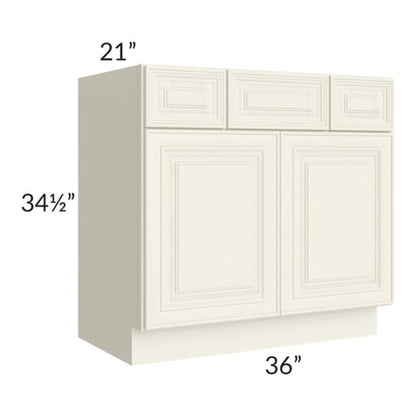 RTA Cambridge Antique White Glaze 36" Vanity Base Cabinet with 1 Decorative End Panel