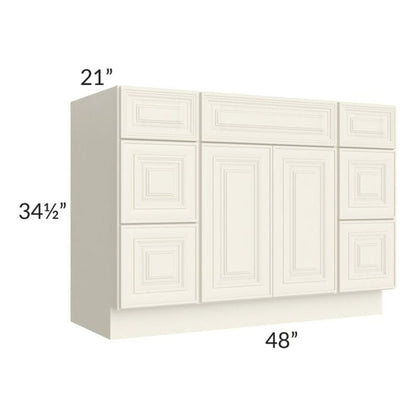 RTA Cambridge Antique White Glaze 48" Vanity Base Cabinet with 1 Decorative End Panel CW-VDDB48 + 1 DEP