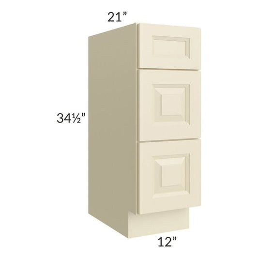 RTA Casselton Ivory 12" Vanity 3-Drawer Base Cabinet with 2 Decorative End Panels