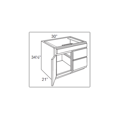 RTA Casselton Ivory 30" x 21" Vanity Sink Base Cabinet (Door on Left) with 1 Decorative End Panel