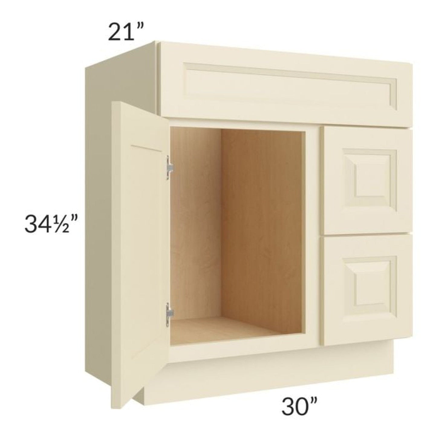 RTA Casselton Ivory 30" x 21" Vanity Sink Base Cabinet (Door on Left) with 1 Decorative End Panel