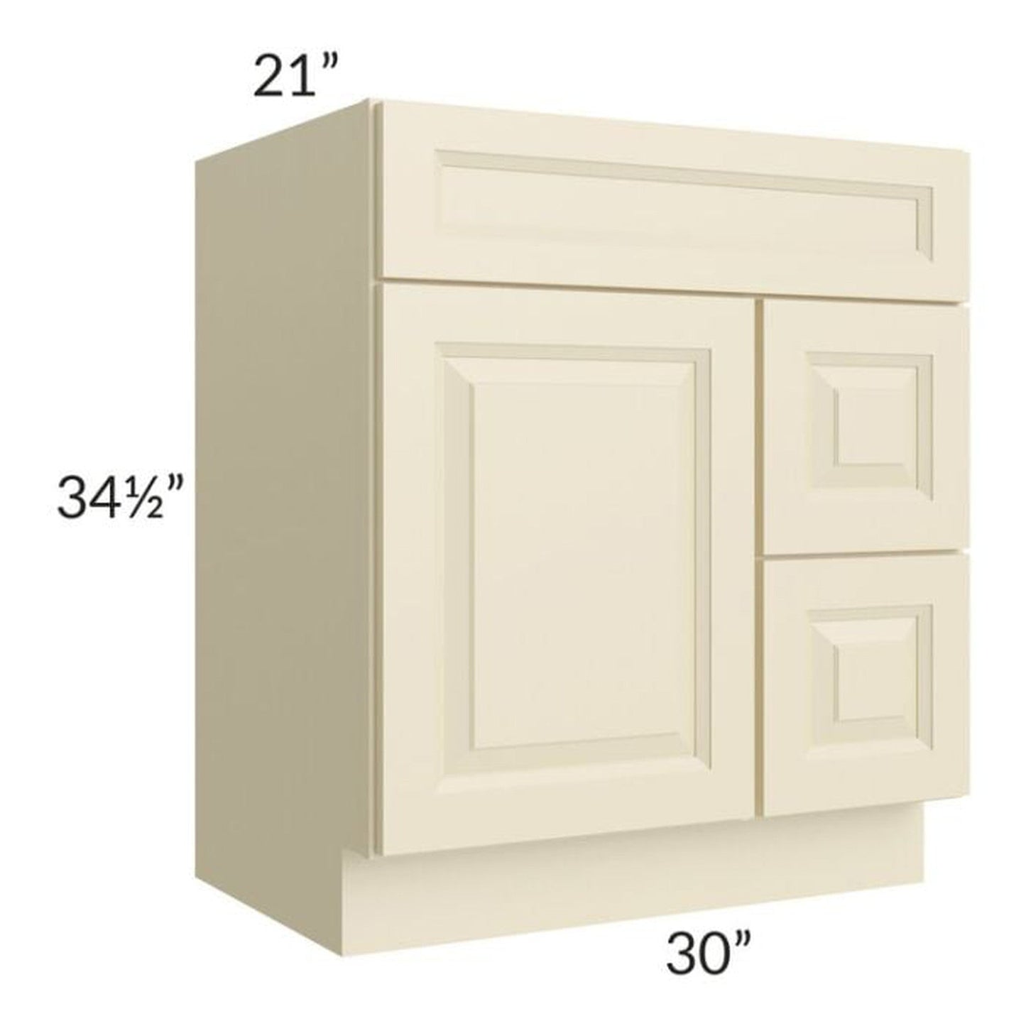 RTA Casselton Ivory 30" x 21" Vanity Sink Base Cabinet (Door on Left) with 2 Decorative End Panels