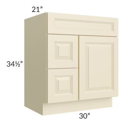 RTA Casselton Ivory 30" x 21" Vanity Sink Base Cabinet (Door on Right) with 1 Decorative End Panel