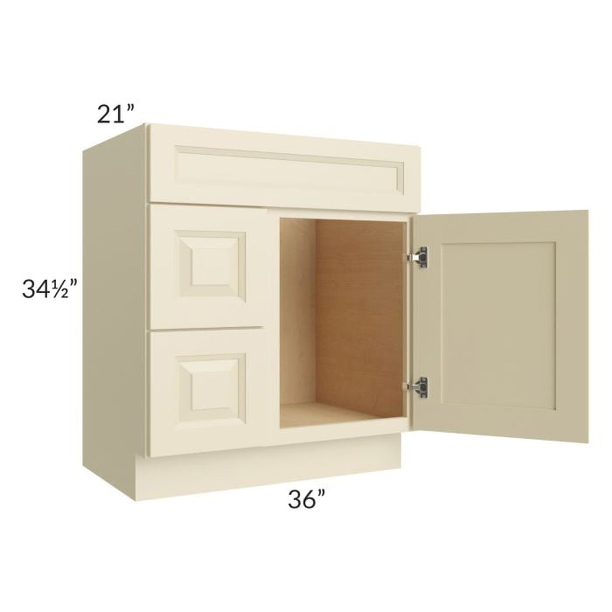 RTA Casselton Ivory 30" x 21" Vanity Sink Base Cabinet (Door on Right) with 1 Decorative End Panel