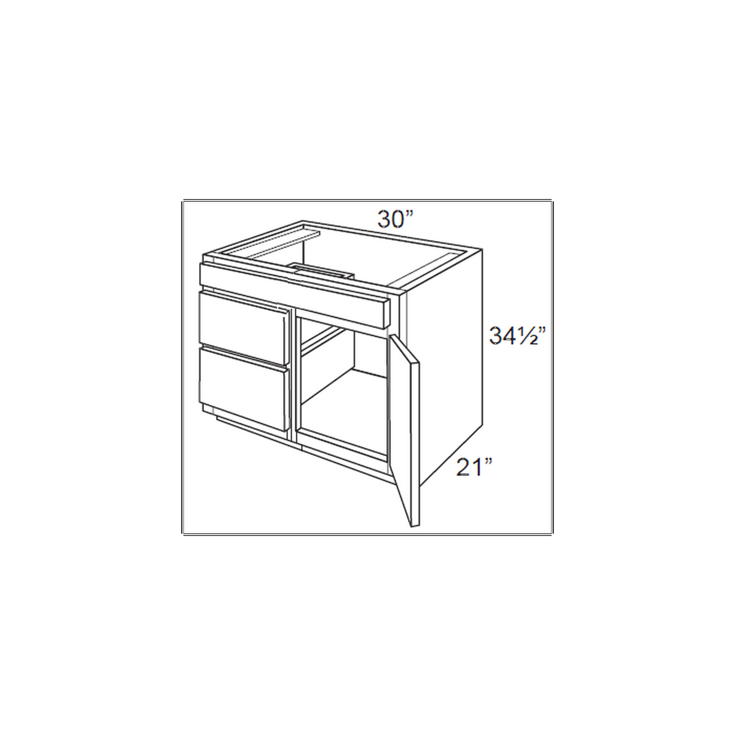 RTA Casselton Ivory 30" x 21" Vanity Sink Base Cabinet (Door on Right) with 2 Decorative End Panels