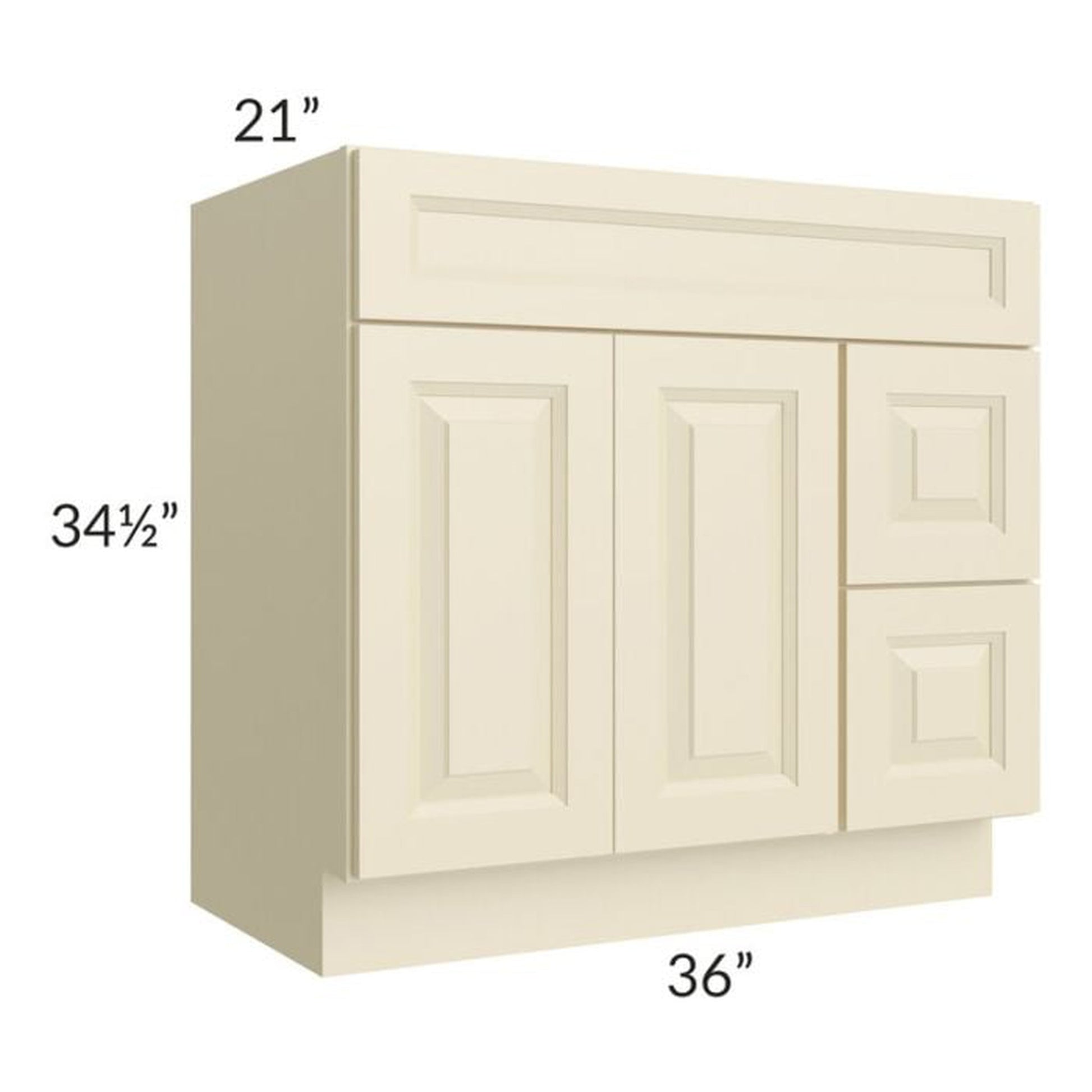 RTA Casselton Ivory 36" x 21" Vanity Sink Base Cabinet (Doors on Left) with 1 Decorative End Panel