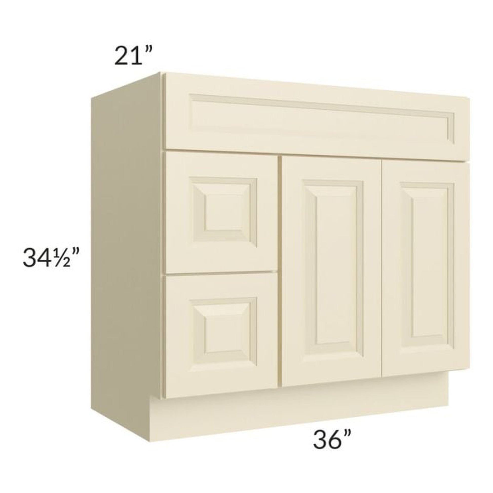 RTA Casselton Ivory 36" x 21" Vanity Sink Base Cabinet (Doors on Right) with 1 Decorative End Panel