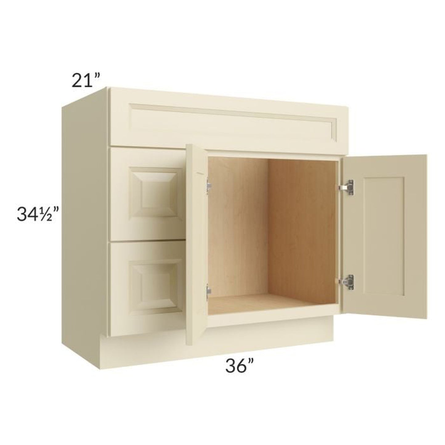 RTA Casselton Ivory 36" x 21" Vanity Sink Base Cabinet (Doors on Right) with 1 Decorative End Panel