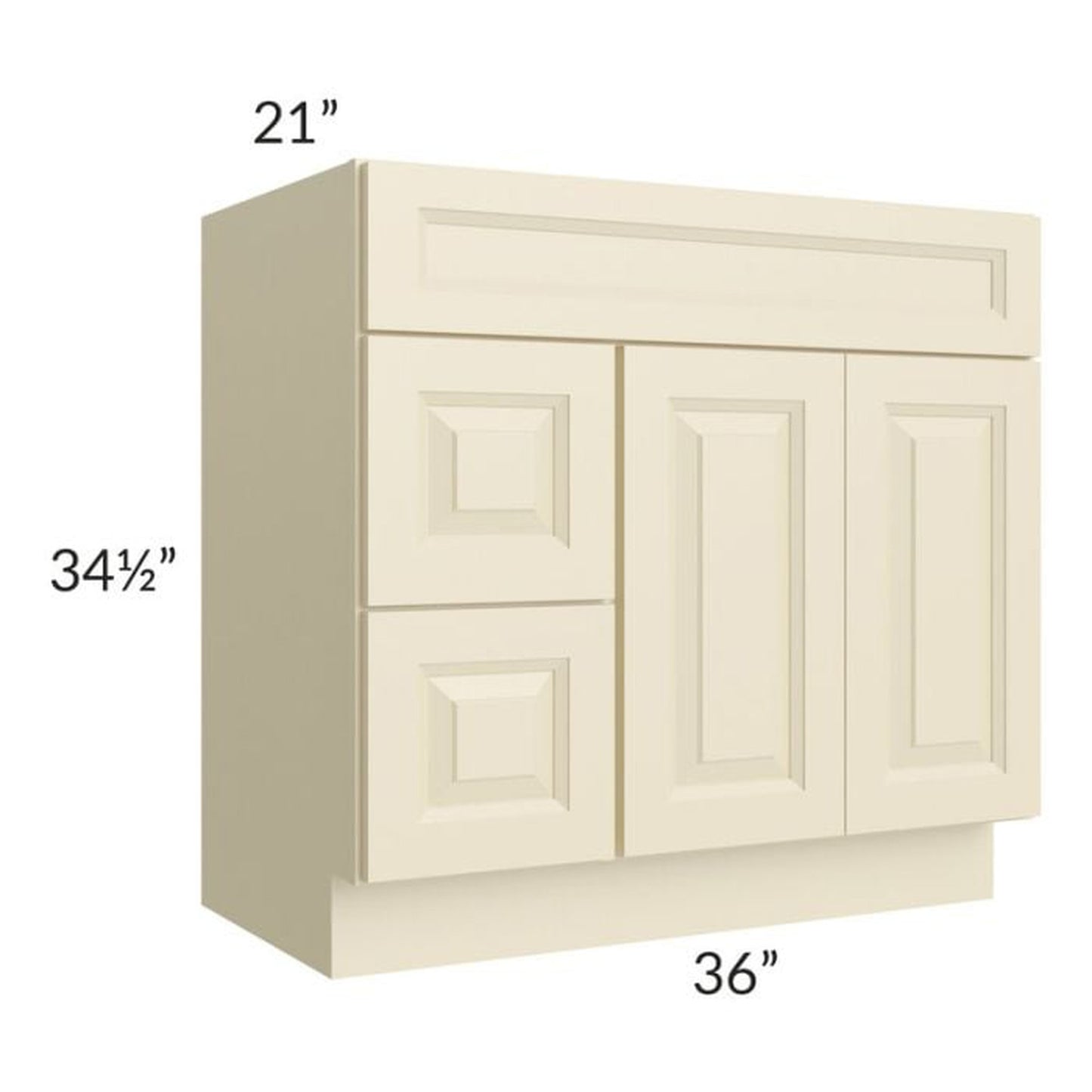 RTA Casselton Ivory 36" x 21" Vanity Sink Base Cabinet (Doors on Right) with 2 Decorative End Panels