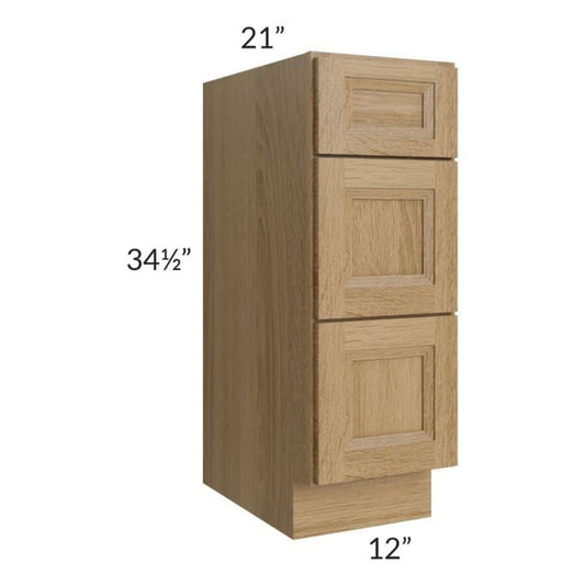 RTA Catalina Toffee 12" 3-Drawer Vanity Base Cabinet