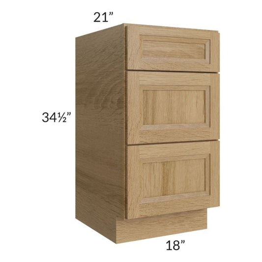 RTA Catalina Toffee 18" 3-Drawer Vanity Base Cabinet with 1 Decorative End Panel