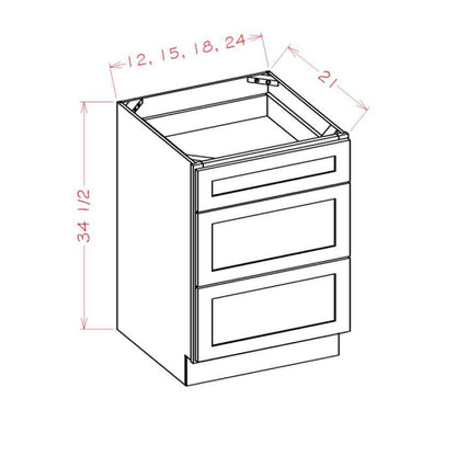 RTA Catalina Toffee 24" 3-Drawer Vanity Base Cabinet