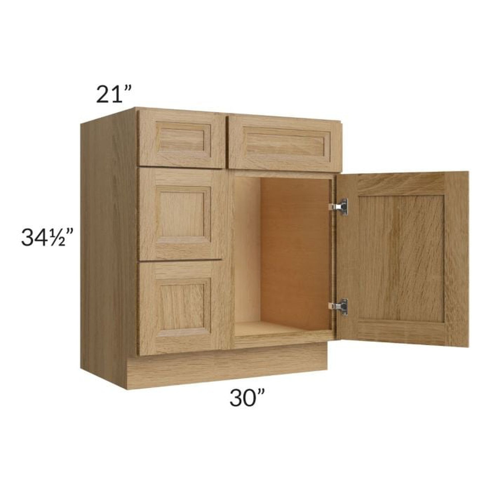 RTA Catalina Toffee 30" Vanity Base Cabinet (Drawers on Left) with 2 Decorative End Panels