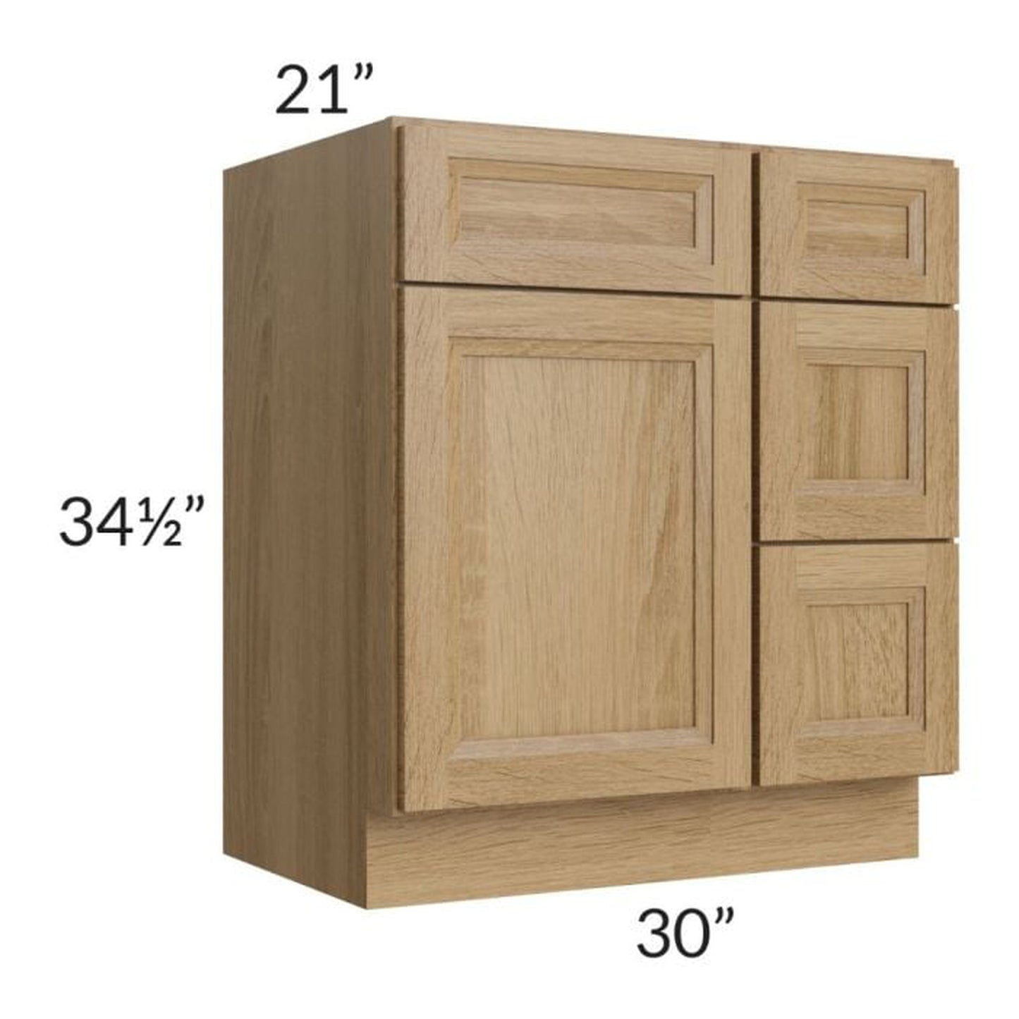 RTA Catalina Toffee 30" Vanity Base Cabinet (Drawers on Right) with 1 Decorative End Panel