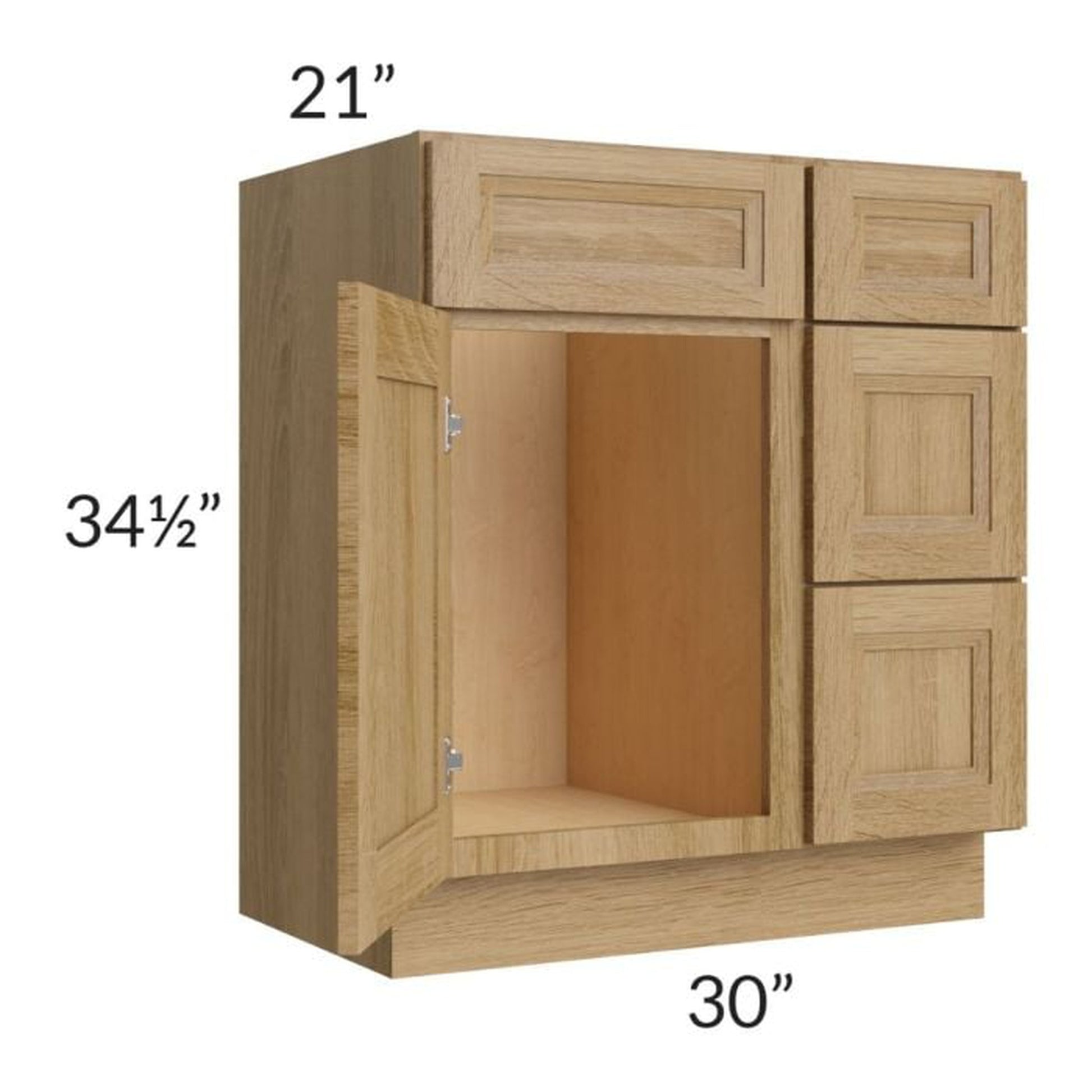 RTA Catalina Toffee 30" Vanity Base Cabinet (Drawers on Right) with 1 Decorative End Panel