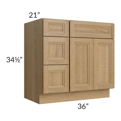 RTA Catalina Toffee 36" Vanity Base Cabinet (Drawers on Left) with 1 Decorative End Panel