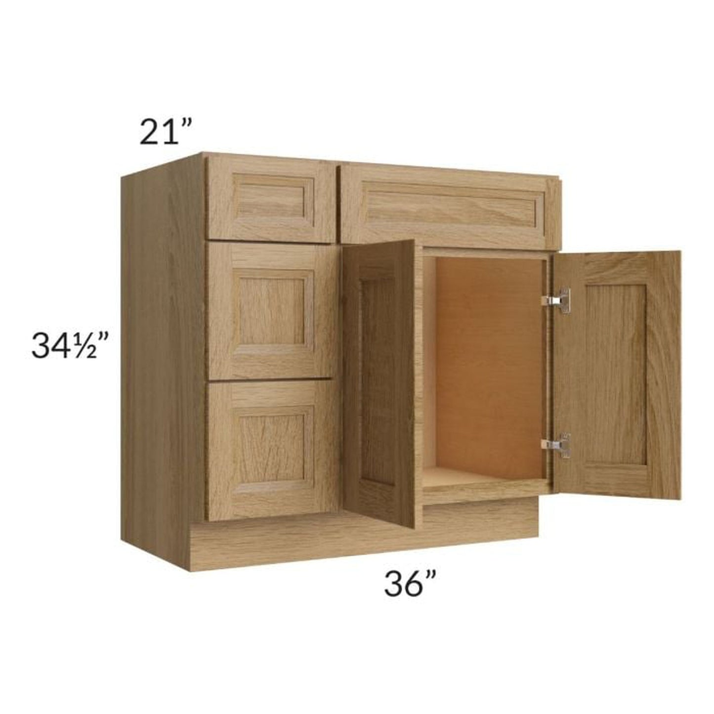 RTA Catalina Toffee 36" Vanity Base Cabinet (Drawers on Left) with 1 Decorative End Panel