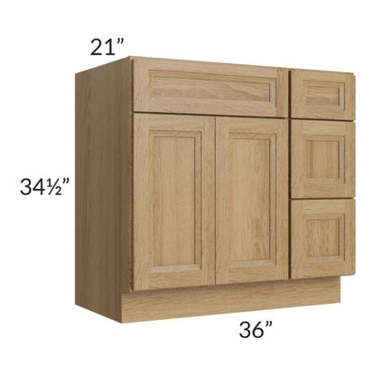 RTA Catalina Toffee 36" Vanity Base Cabinet (Drawers on Right) with 1 Decorative End Panel