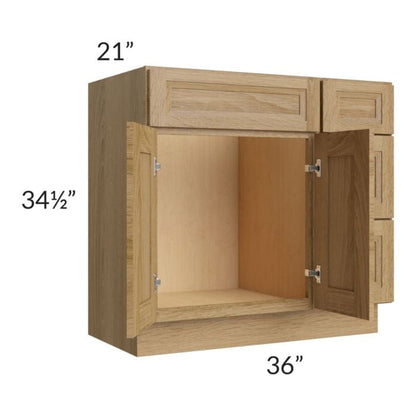 RTA Catalina Toffee 36" Vanity Base Cabinet (Drawers on Right) with 1 Decorative End Panel