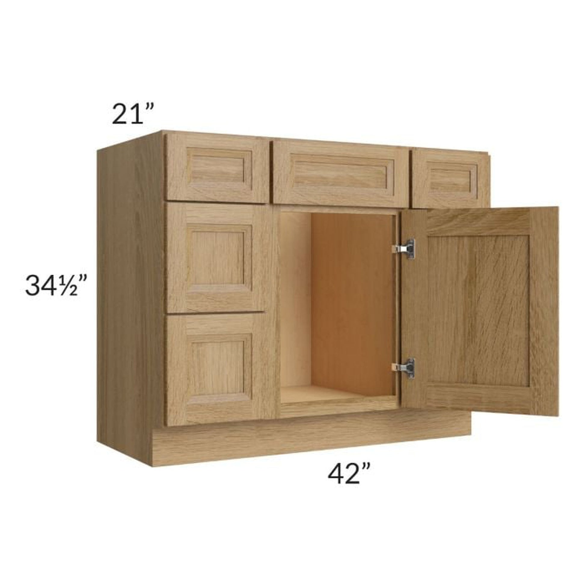 RTA Catalina Toffee 42" 6-Drawer 1-Door Vanity Base Cabinet with 1 Decorative End Panel