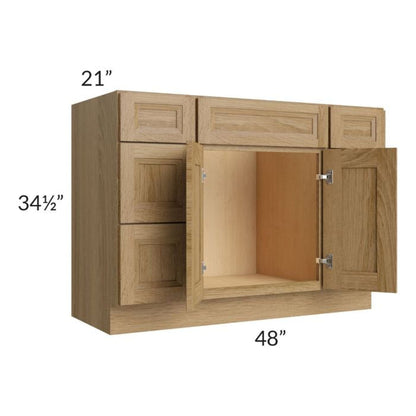 RTA Catalina Toffee 48" 6-Drawer 1-Door Vanity Base Cabinet with 1 Decorative End Panel