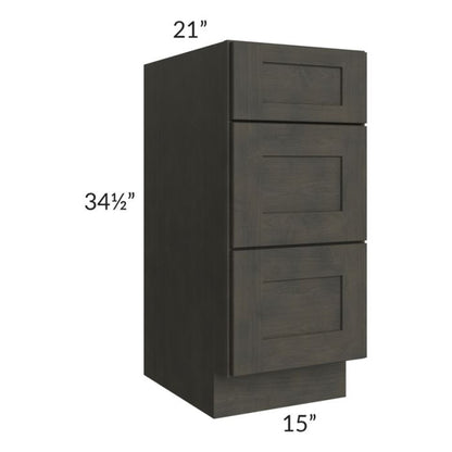 RTA Charcoal Grey Shaker 15" 3-Drawer Vanity Base Cabinet with 1 Decorative End Panel