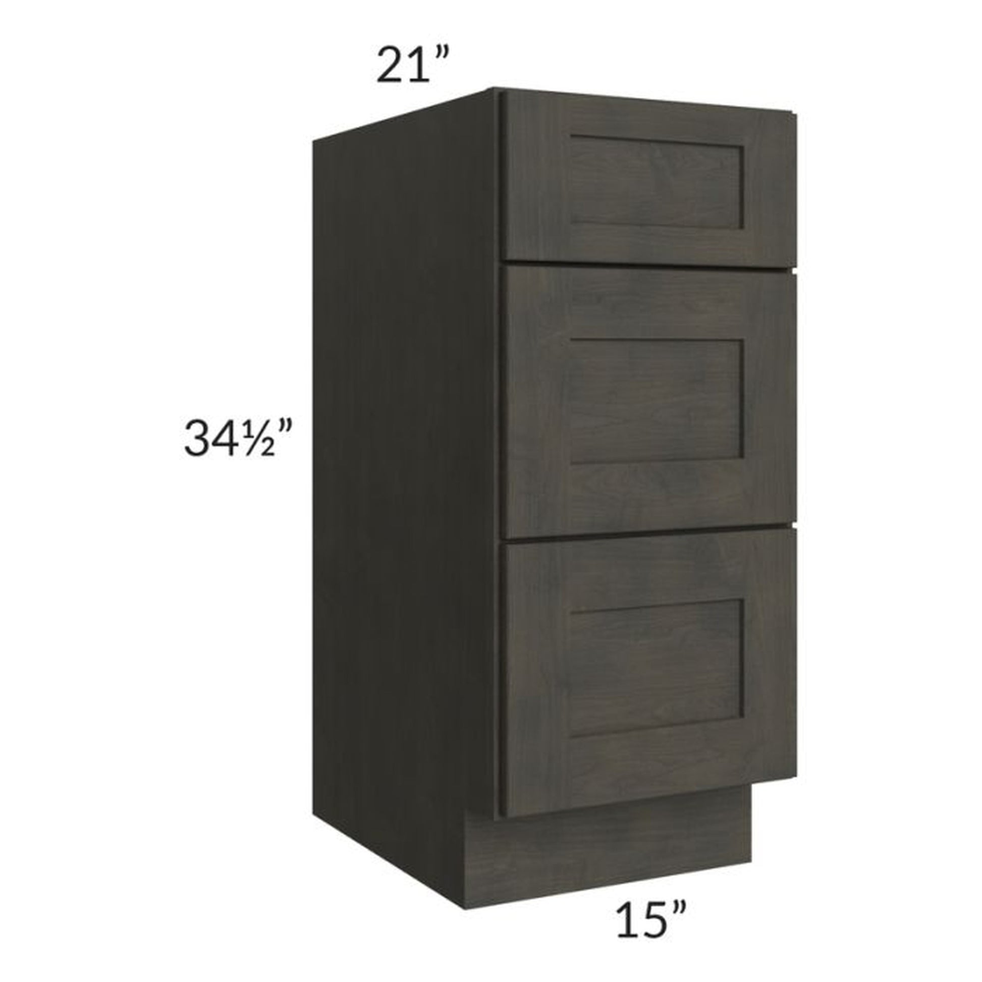 RTA Charcoal Grey Shaker 15" 3-Drawer Vanity Base Cabinet with 2 Decorative End Panels