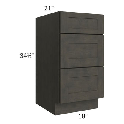 RTA Charcoal Grey Shaker 18" 3-Drawer Vanity Base Cabinet with 1 Decorative End Panel