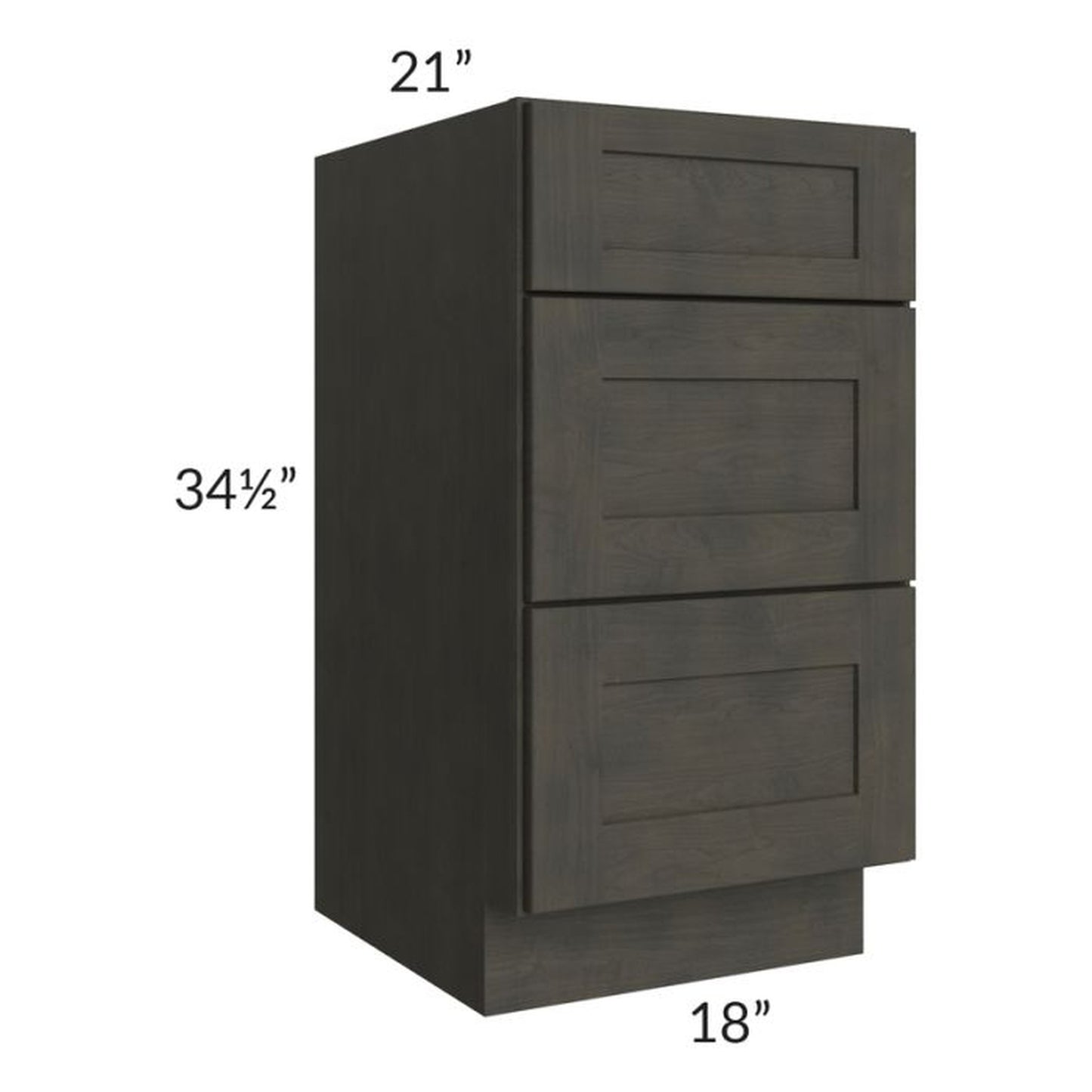 RTA Charcoal Grey Shaker 18" 3-Drawer Vanity Base Cabinet with 2 Decorative End Panels