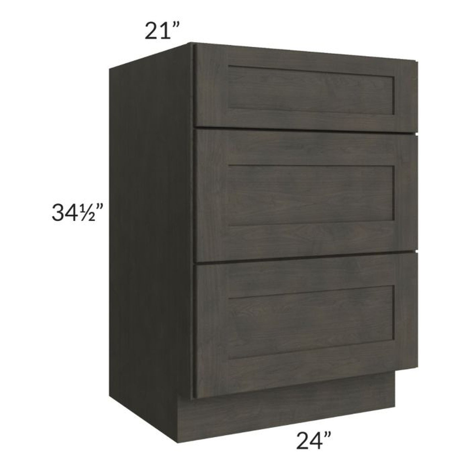 RTA Charcoal Grey Shaker 24" 3-Drawer Vanity Base Cabinet