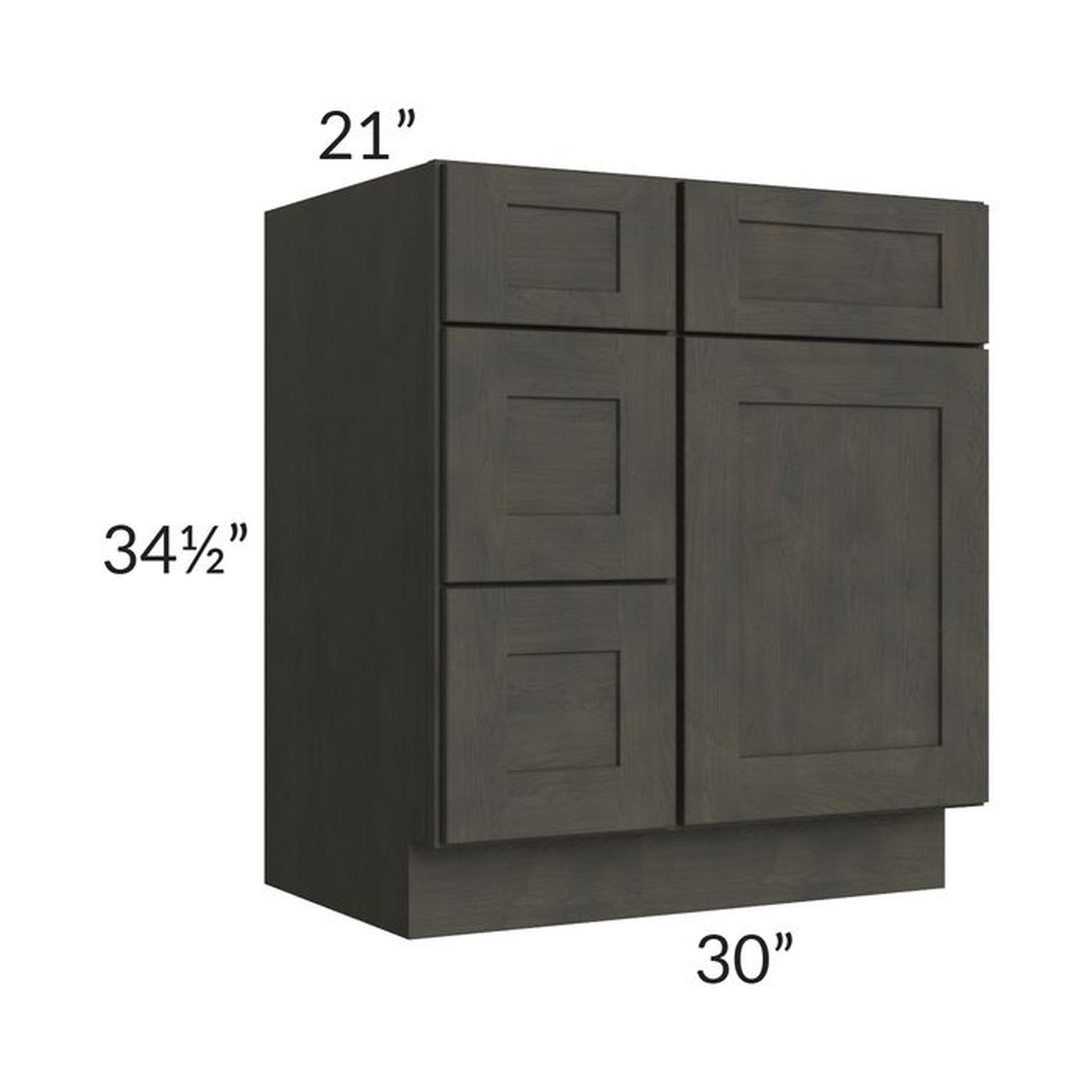 RTA Charcoal Grey Shaker 30" Vanity Base Cabinet (Drawers on Left)