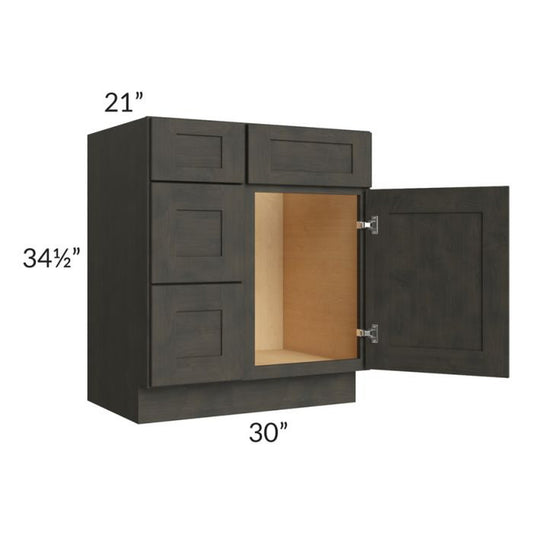RTA Charcoal Grey Shaker 30" Vanity Base Cabinet (Drawers on Left) with 1 Decorative End Panel