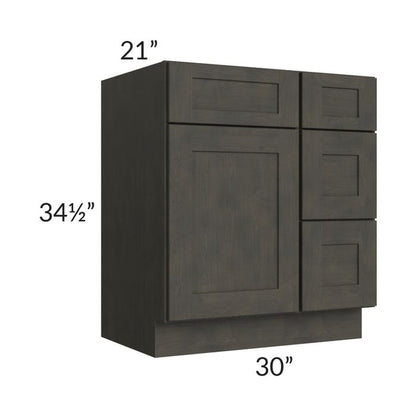 RTA Charcoal Grey Shaker 30" Vanity Base Cabinet (Drawers on Right)