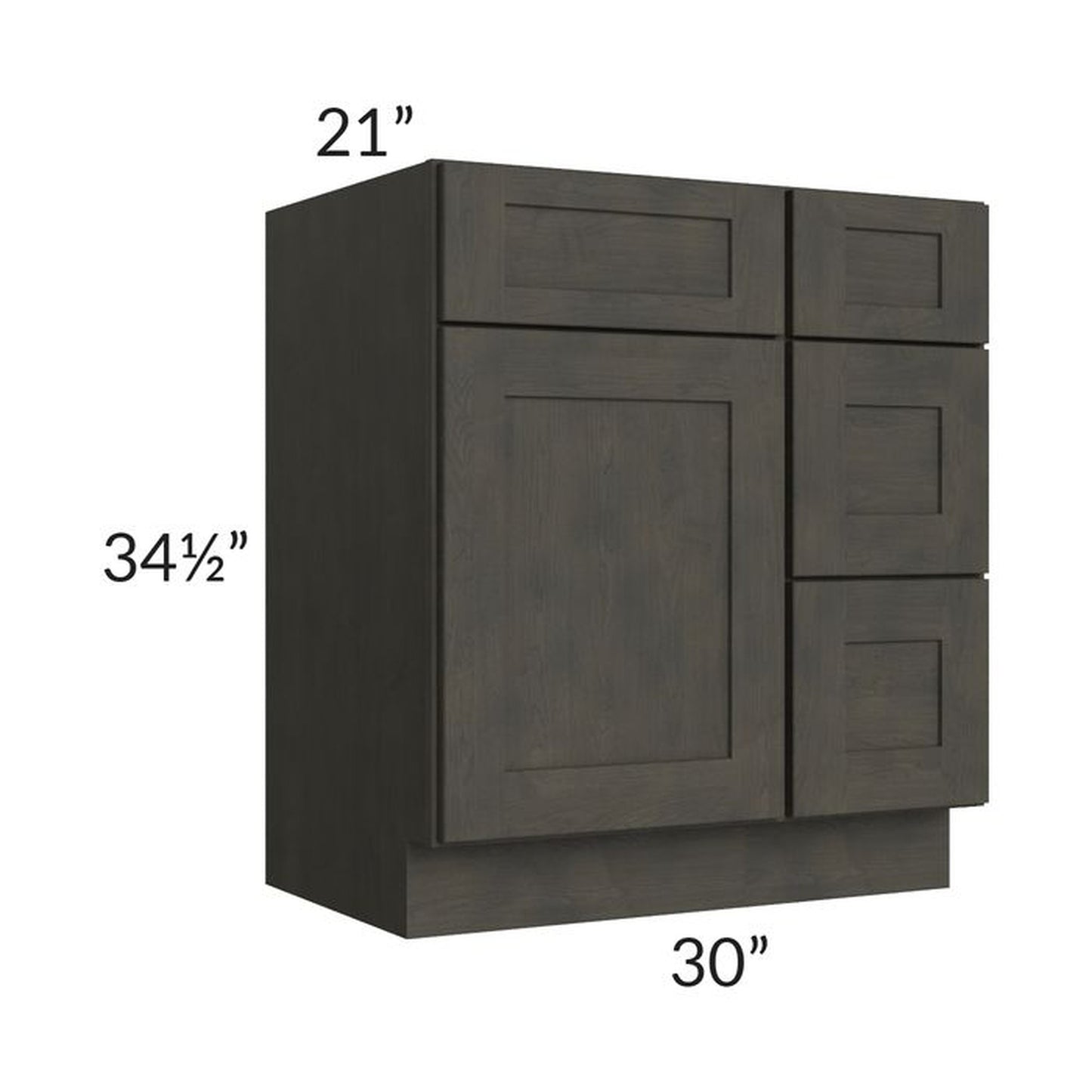 RTA Charcoal Grey Shaker 30" Vanity Base Cabinet (Drawers on Right) with 1 Decorative End Panel