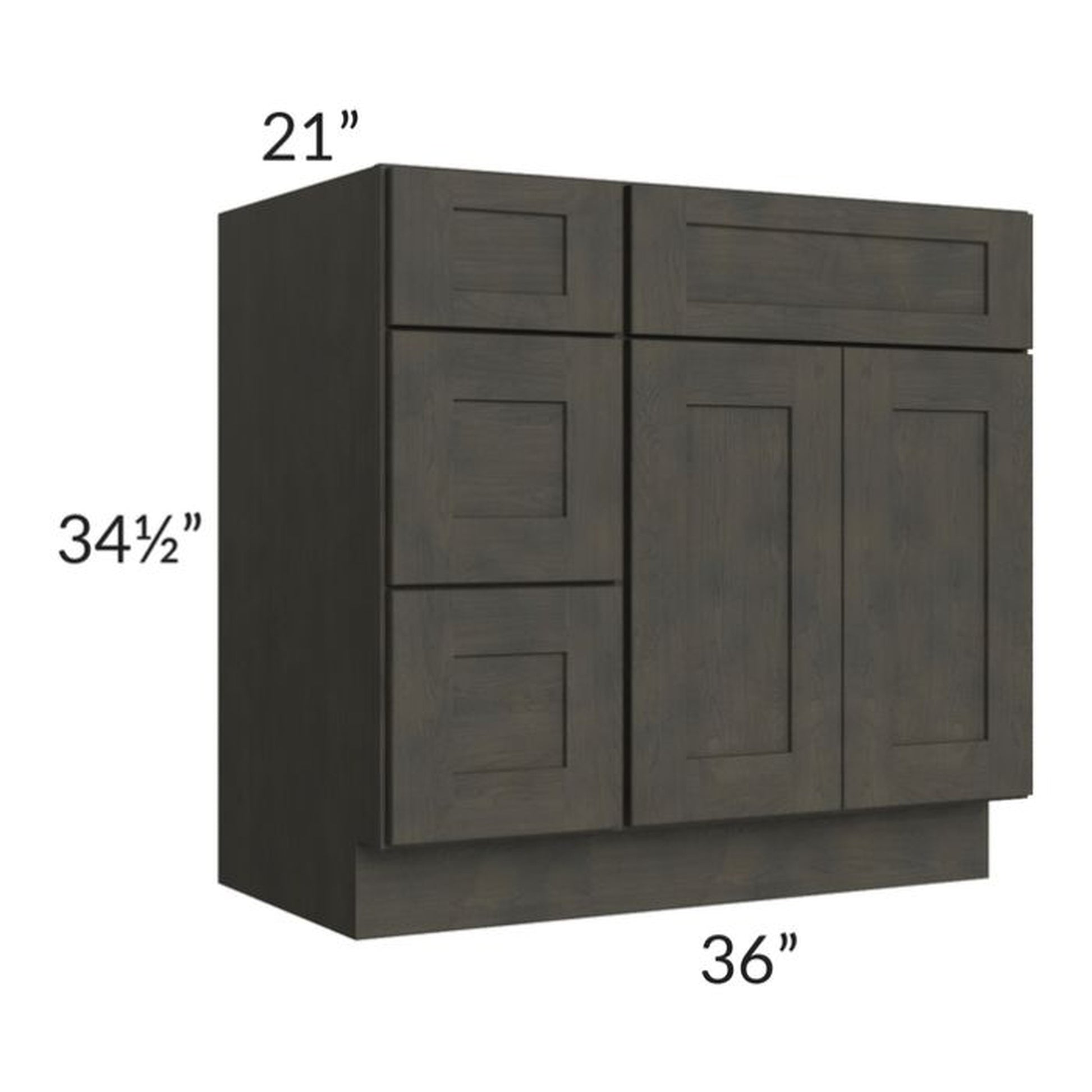 RTA Charcoal Grey Shaker 36" Vanity Base Cabinet (Drawers on Left)