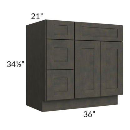 RTA Charcoal Grey Shaker 36" Vanity Base Cabinet (Drawers on Left) with 1 Decorative End Panel