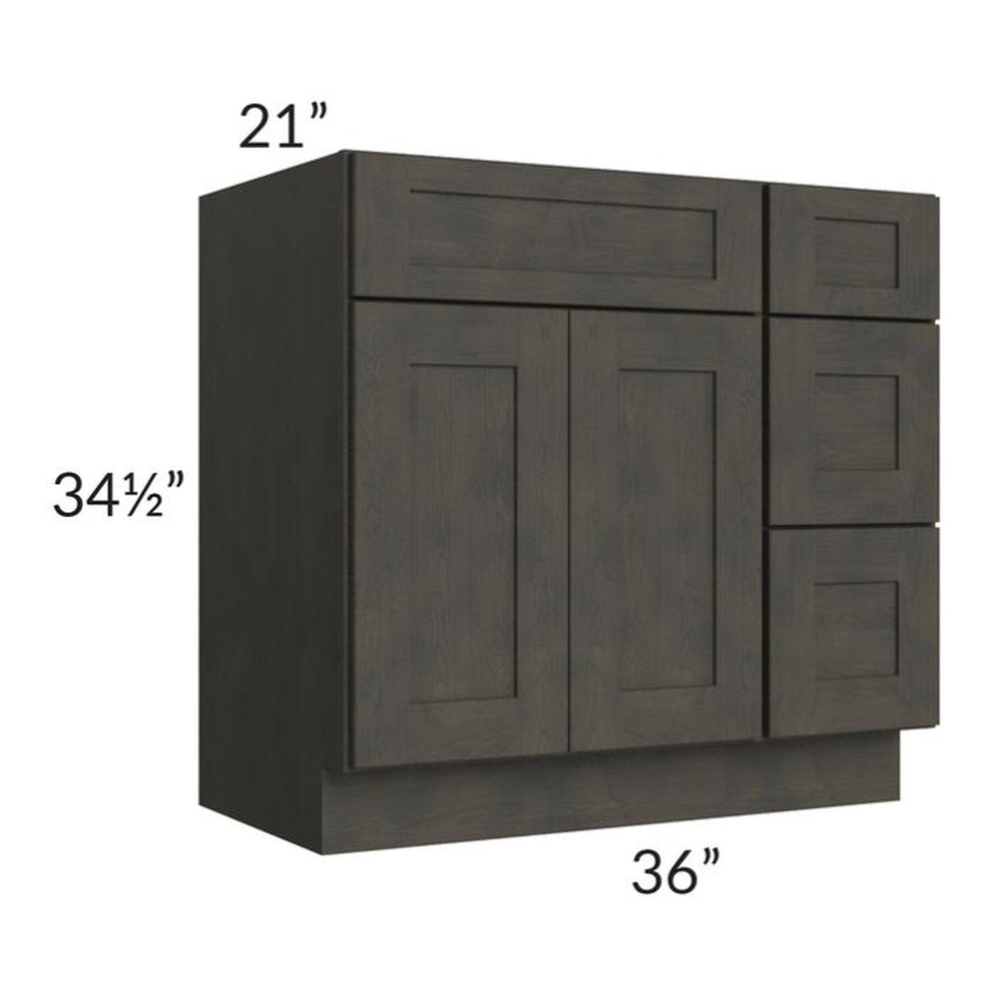 RTA Charcoal Grey Shaker 36" Vanity Base Cabinet (Drawers on Right)